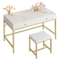 SUPERJARE 43-inch Modern White & Gold Desk - 2 Drawer Vanity | Computer & Home Office Study Desk for Writing & Bedroom - color: Gold and White, size: 43.3 inch