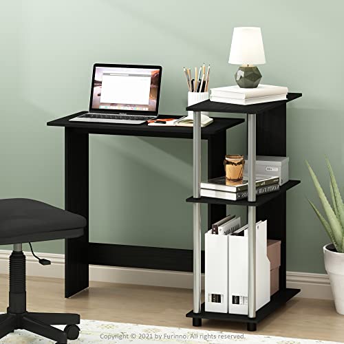 Furinno Abbott Corner Computer Desk with Bookshelf, Americano/Chrome - color: Americano/Chrome