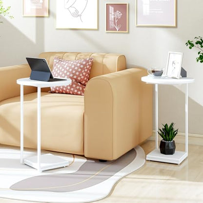 HDANI C Shaped End Table Set of 2,Couch Side Table That Slide Under,C Table End Table for Livingroom,Bedroom, Office (White) - color: White, size: Round 2 Pcs