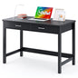 4NM 39.4" Small Desk with Wood Drawers, Home Office Computer Desk with Wooden Legs, Study Writing Table Vanity Desk for Small Spaces - Black
