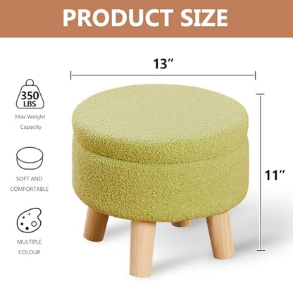 Wimarsbon Storage Ottoman, Modern Round Footrest with Soft Padded Seat, Teddy Velvet Footstool with Wood Legs, Accent Small Table or Plant Stand for Hallway, Living Room (Brilliant Green) - color: Brilliant Green