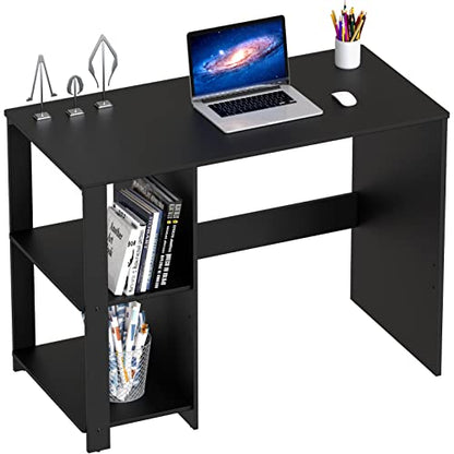 SHW 38-Inch Home Office Computer Desk with Shelves, Black - color: Black