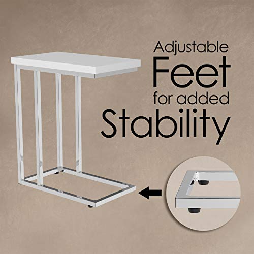 Lavish Home C-Shaped Sofa Side Table, White, 19.75” x 11.75” x 23.75” | Modern End Table, Laptop Tray, or Compact Bedside Nightstand, Space Saving Living Room Furniture - style: Single End Table