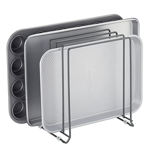 mDesign Pot Lid and Pan Rack — Metal Wire Rack for Cabinets, Pantries or Kitchen Surfaces — Freestanding Pan Stand with 5 Slots for Pans, Pots, Lids and Crockery — Dark Grey - color: Graphite Gray, size: Pack of 1