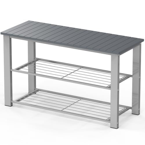Simple Houseware Wood Top Shoe Storage Bench for Entryway, Grey - color: Grey, size: 29"