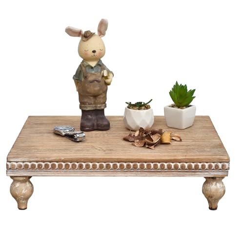 SwallowLiving Farmhouse Wood Riser for Display Decorative, Rustic Shabby Chic Tray for Kitchen Counter, Coffee Bar Table, Dining Room, Wooden Rectangle Beaded Pedestal Stand for Food, Natural - color: 1pcs - Natural