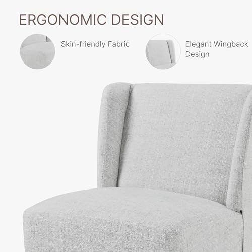 KISLOT Upholstered Dining Chairs Set of 4 with Casters, Wingback Modern Side Armless Deskchair with Rollers for Diningroom Bedroom Livingroom Reading Room, Pale Gray Fabric - color: A Pale Gray Fabric, size: Set of 4