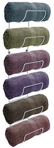 Sorbus Towel Rack Wall Mount – 6 Compartments of White Metal Towel Holder for Bathroom Decor Sets, Organizer for Linens, Gym, Rv, Door, Cabinet - Wine Rack Wall Mounted for Kitchen, Bar, Wine Cellar - color: White, size: 6 Tier without Shelf