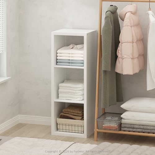 Furinno Cubic Extra Thick 3-Cube Closet Organizers and Storage, White | 14.6 x 16 x 44 in, Open Shelf Closet Storage, Closet Organizer, for Wardrobe, Bedroom, Living Room - color: White, size: 3-Cube
