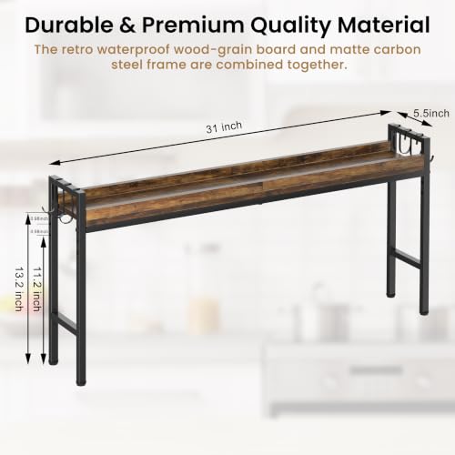 31 Inch Over the Stove Spice Rack, Adjustable 3-Tier Stove Top Shelf Equipped with 6 Utility Hooks to Organize Spices & Kitchen Gadgets (Browm) - color: Brown