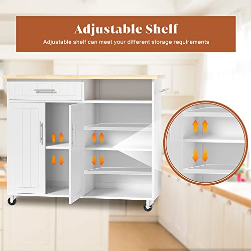 SUNLEI Kitchen Island on Wheels with Storage Cabinet & Drawer, 42" Multifunction Kitchen Cart Cabinet with Shelves, Cart Handle for Towel Rack or Free Mobility, Portable Islands for Kitchen(White) - size: 42-IN