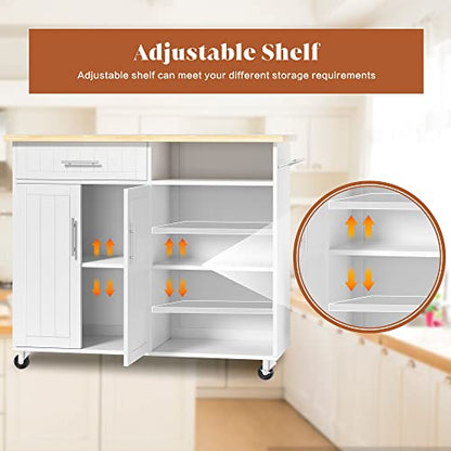 SUNLEI Kitchen Island on Wheels with Storage Cabinet & Drawer, 42" Multifunction Kitchen Cart Cabinet with Shelves, Cart Handle for Towel Rack or Free Mobility, Portable Islands for Kitchen(White) - size: 42-IN