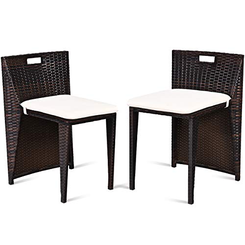 Giantex 3 PCS Cushioned Outdoor Wicker Patio Set Convention Bistro Set with Patio Sofa Chairs Garden Lawn Space Saving Conversation Furniture No Assembly (Light Brown) - color: Light Brown