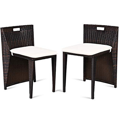 Giantex 3 PCS Cushioned Outdoor Wicker Patio Set Convention Bistro Set with Patio Sofa Chairs Garden Lawn Space Saving Conversation Furniture No Assembly (Light Brown) - color: Light Brown