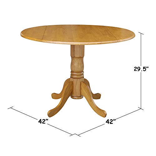 IC International Concepts, 42" Round Dual Drop Leaf Pedestal Dining Table, Solid Real Wood, Sturdy Parawood, Dimensions 42"D x 42"W x 29.5"H, 20mm thickness, 40lbs Weight Capacity, Oak - color: Oak