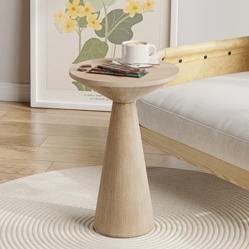 COZAYH Small Pedestal End Table Round Farmhouse Martini Table Wood Plant Stand Rustic Drink Table for Small Space Living Room, Distressed Grey - color: Natural Wood
