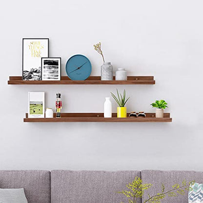 AZSKY 48 Inch Floating Wall Ledge Bookshelf Light Walnut Kids Book Trophy and Family Picture Photo Frames Display Shelves Wall Mounted a Set of 2 - color: Light Walnut, size: 48in set 2