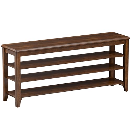 Shoe Bench with 3 Tier Adjustable Shelves Rubberwood Entryway 47.2'' | Hallway organizer, solid wood design, removable shelves, space saving storage, perfect for front doors, family spaces - color: Walnut - W, size: 47.2''