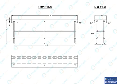 Stainless Steel Work Table with 2 Shelves | Metal Utility Table | Commercial & Residential NSF Utility (Stainless Steel Table with 2 Shelves, 96" Long x 18" Deep) - size: 96" Long x 18" Deep