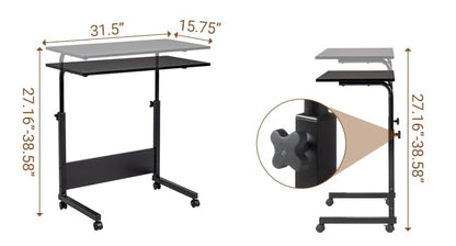 Karl home Mobile Side Table 31.5 inch Computer Desk with Wheels Height Adjustable Rolling Potable Laptop Cart, C-Shaped Bed Couch Sofa End Tables with Edge Stopper for Livingroom Bedroom, Black - color: Black, size: 31.5"+No Power Sockets