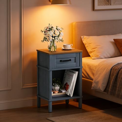 Blue Nightstand,Small Night Stand, Farmhouse Night Stands with drawers | Blue End Table Living Room,Wooden Night Stand,Blue Bedside Table,Wooden Nightstand,Farmhouse Side Table with Drawer LET512LR - color: Blue