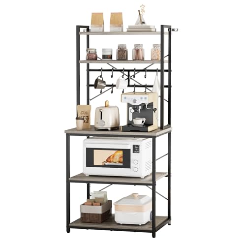 VEVOR Bakers Rack, 23.6 inch Width Microwave Stand,Kitchen Stand with X-Shaped Support Bar & 12 S-Shaped Hooks,Kitchen Storage Shelf for Dish Storage, Spice Jars, Coffee Bar Organization - size: 23.6 x 15.7 x 63.7