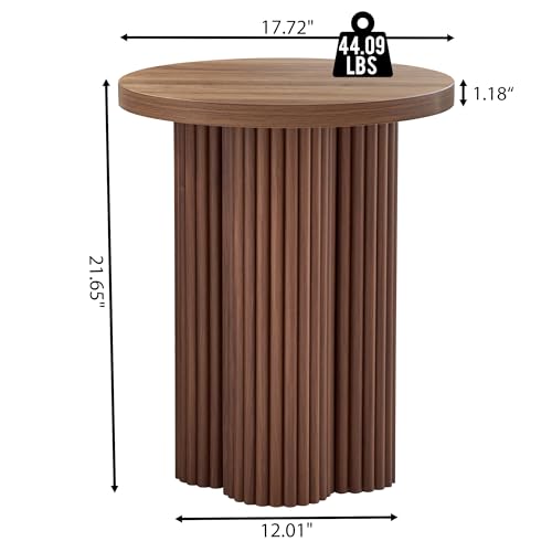 Round Fluted End Table, 17.7'' Mid Century Modern Side Table, Circle Bedside Tables Drink Table Wood Nightstand for Small Spaces, Living Room (Walnut-1PCS) - color: Walnut-1pcs