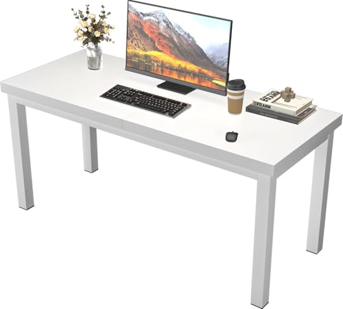 Modern 47 Inch Wood Computer Desk with Thick Desktop - Gaming, Writing Table for Home Office, Study, Work, Student & School Use, Simple Style, White - color: White, size: 47.2x23.6inch