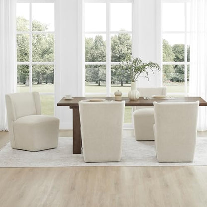 KISLOT Upholstered Dining Chairs Set of 4 with Casters, Wingback Modern Side Armless Deskchair with Rollers for Diningroom Bedroom Livingroom Reading Room, Cream Beige Fabric - color: A Cream Beige Fabric, size: Set of 4