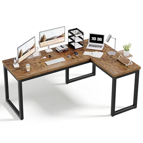 L Shaped Desk 66 Inch Gaming Desk with 1.18 Inch Thicker Desktop, Corner Computer Desk Home Office Desk Study Writing Work Desk Metal Frame, Rustic Brown - size: 66 Inch