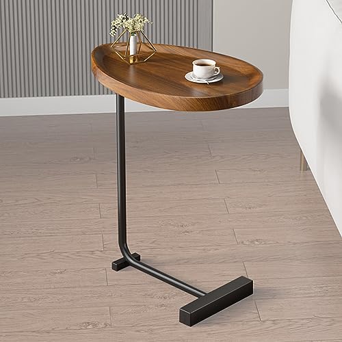 C Shaped Side Table, Small C Table End Table for Sofa and Bedside, Couch Side Tables that Slide Under, Wood C Shaped End Table for Bedroom Living Room, 18”L X 12”W - color: Walnut+black