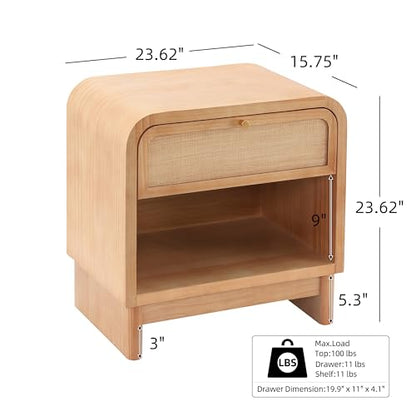 Christopher Knight Home Louisa Modern Nightstand with Open Shelf & Drawer, Wooden Small Night Stand, Bedside Table/End Table for Bedroom/Living Room, Storage Cabinet with Curved Design, Natural