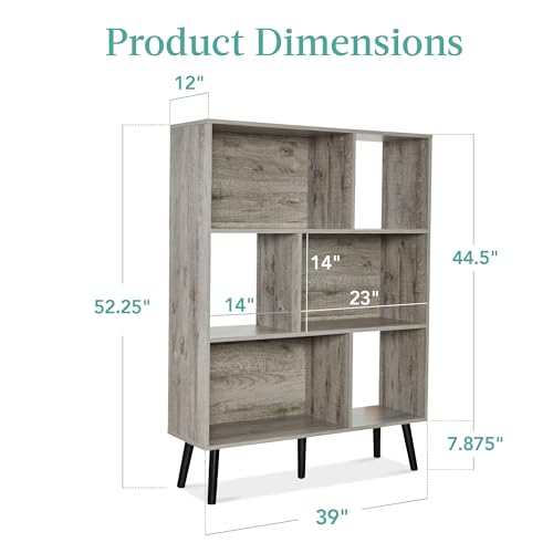 Best Choice Products 3-Tier Mid-Century Modern Wooden Bookcase, 6-Cube Organizer for Nursery, Kids Room, Living Room, w/Removable Back Panels, Pine Legs - Gray - color: Grey