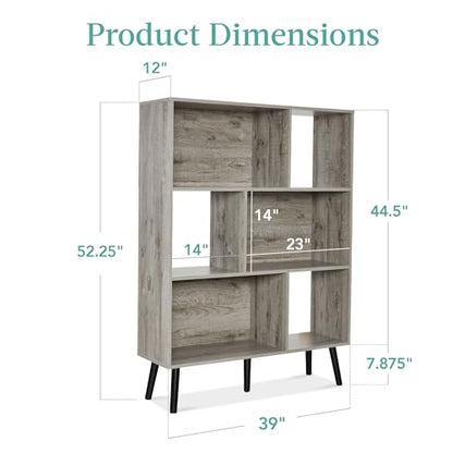 Best Choice Products 3-Tier Mid-Century Modern Wooden Bookcase, 6-Cube Organizer for Nursery, Kids Room, Living Room, w/Removable Back Panels, Pine Legs - Gray - color: Grey