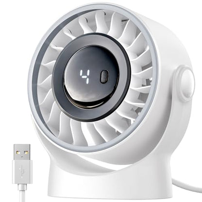 SWEETFULL USB Small Desk Fan - 5 Inch Mini Personal Desktop Fan | 4 Speeds Cooling Strong Airflow, 360° Adjustable Tilt, Quiet Portable Table Fans for Bedroom, Office, Travel & Cruise, Black - color: White