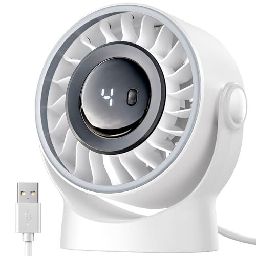 SWEETFULL USB Small Desk Fan - 5 Inch Mini Personal Desktop Fan | 4 Speeds Cooling Strong Airflow, 360° Adjustable Tilt, Quiet Portable Table Fans for Bedroom, Office, Travel & Cruise, Black - color: White