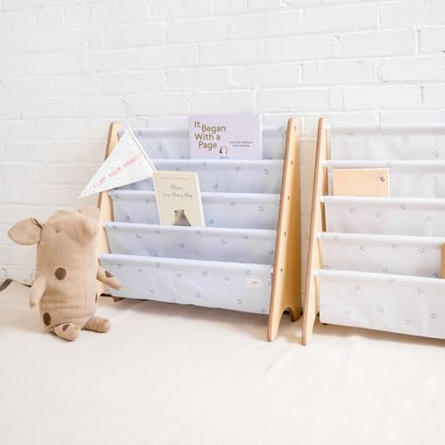 3 Sprouts Recycled Kids Bookshelf, Holds 35 Books, 4-Tier, Blueberry Taupe | Space-saving bookshelf, Children's room, Toddler bookcase organizer, Ages 3+, Book/toy storage, Front-facing, Covers visible - color: Blueberry Taupe