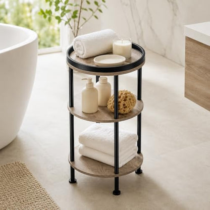 Small Round Side Table, Oak Round End Table for Living Room & Bedroom, Modern 3-Tier Nightstand with Storage Shelf, 11.8" Narrow Accent Table for Small Spaces, Nursery, Plant Stand,Natural Wood Finish - color: Oak, style: Classic