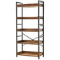 HCHQHS Adjustable 5 Tier Open Bookcase, Rustic Farmhouse Book Shelves, Industrial Wood and Black Metal Bookshelves, Mid Century Bookcase for Home Office Living Room Bedroom - color: Rustic Brown, size: 5-Tier (24"W x 57"H)