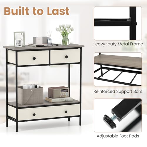Giantex Console Table with 3 Fabric Drawers, 32" Farmhouse Entryway Table with Storage & Open Shelf, Rustic Narrow Sofa Table with Metal Frame for Living Room, Hallway, Entrance, Foyer