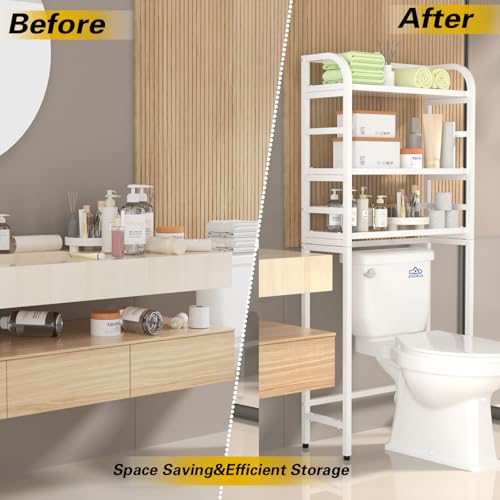 3-Tier Over The Toilet Storage Rack, Freestanding Bathroom Organizer Metal Frame Toilet for Small Spaces, Bathroom, Balcony, Laundry (White) - color: White