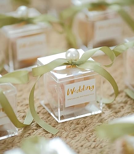 KissYou Acrylic Box with Lid 2 Pieces Small Clear Square Cube Small Mini Storage Box Plastic Containers Weddings, Party Gift Candy Boxes - size: 2.36 x 2.36 x 2.36 Inch