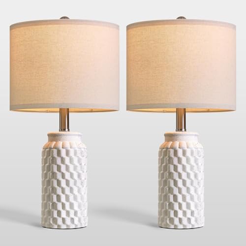 USumkky 20.5" Ceramic Table Lamps Set of 2 - Modern Farmhouse & Boho Style, Bedside Nightstand Lamps for Bedroom, Living Room End Table Lamps, Small Desk Lamp(Matte White) - color: 20.5" Matte white-2 Pack