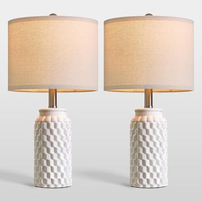USumkky 20.5" Ceramic Table Lamps Set of 2 - Modern Farmhouse & Boho Style, Bedside Nightstand Lamps for Bedroom, Living Room End Table Lamps, Small Desk Lamp(Matte White) - color: 20.5" Matte white-2 Pack