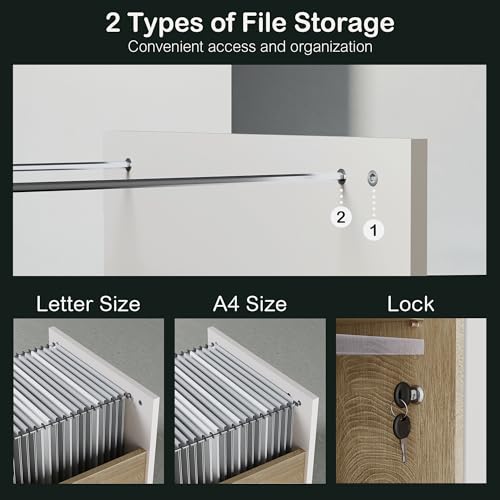 2 Drawer Wood File Cabinet for Home Office Storage, White Wanult | Filing Cabinet for A4 / Letter Documents, 31.5"W * 19.5"D * 29.5"H, Credenza w/ Built-in Power Outlet, Printer Stand - color: Light Walnut