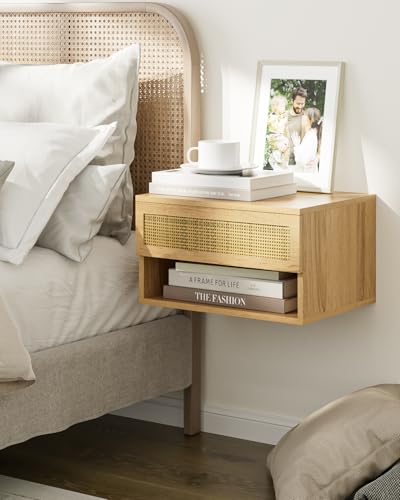 Floating Nightstand, Small Modern Floating Nightstand with Drawer, Floating Shelves for Bedroom, Bathroom (Oak Rattan) - color: Oak Rattan