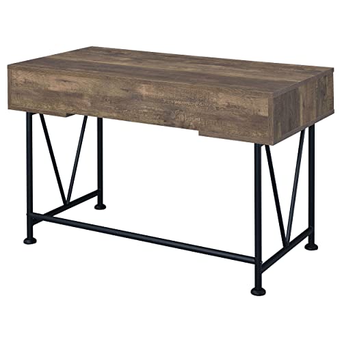Coaster Furniture Analiese Farmhouse 3 Drawer Home Office Writing Desk Black Metal Base Rustic Oak Brown 802541 - color: Brown