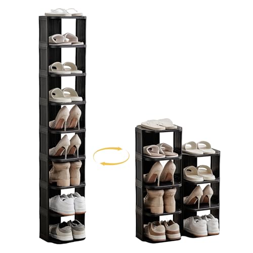 UFORU Vertical Shoe Rack, 9-Tier Plastic Stackable Storage Shelf for Small Closets and Narrow Spaces, Compact Free Standing Shoe Racks for Entryway Bedroom Dormitory - color: Black, size: 9 Tiers