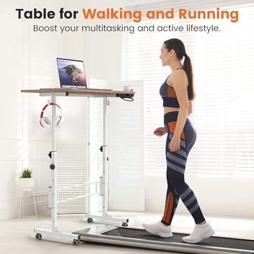Hadulcet Portable Standing Desk, Rolling Desk Adjustable Height, Mobile Laptop Desk, Small Stand Up Table with Wheels, Walking Table for Treadmill Walking Pad, Tall Computer Stand, Oak - color: Oak