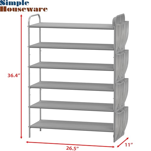 Simple Houseware 6-Tier Shoe Rack Storage Organizer w/Side Hanging Bag, Grey - color: Grey